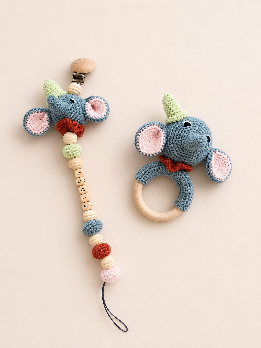 Coffret hochet et attache sucette personnalisable - Éléphant - vue 1